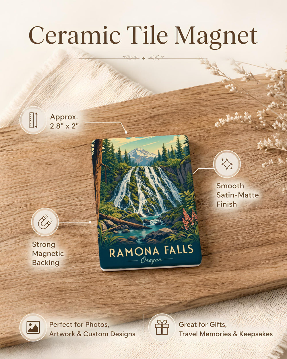 Ramona Falls Fridge Magnet, Oregon Waterfall Souvenir Magnet, Pacific Northwest Nature Keepsake, Hiking Travel Gift