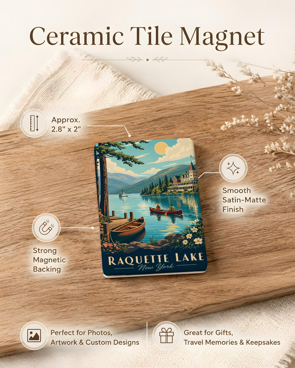 Raquette Lake Fridge Magnet, Adirondack Lake Souvenir, New York Vacation Keepsake, Lake House Decor Magnet