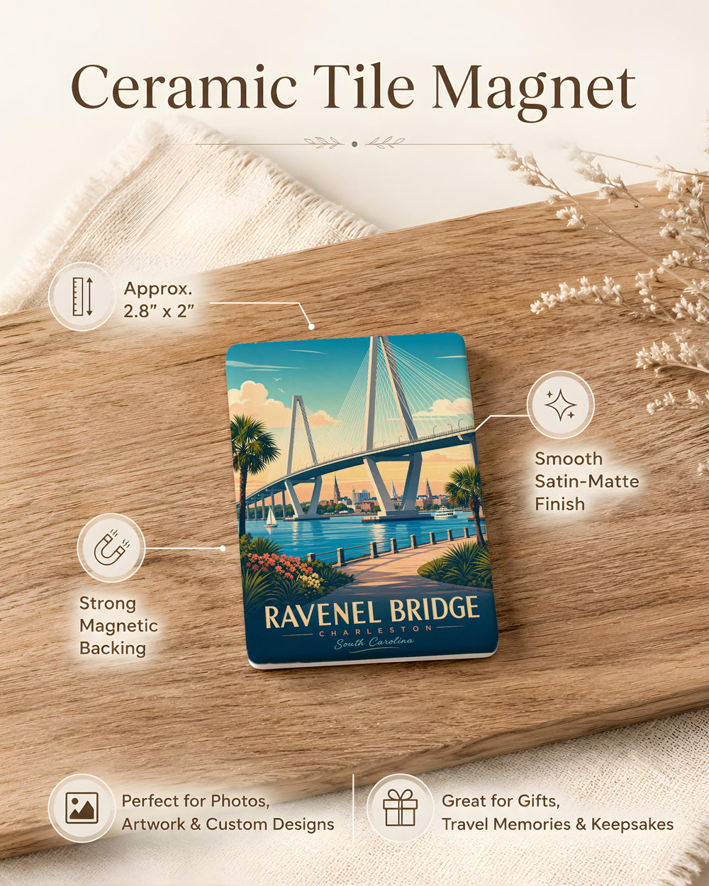 Ravenel Bridge Fridge Magnet, Arthur Ravenel Jr Bridge Souvenir, Charleston SC Landmark Magnet, South Carolina Travel Keepsake