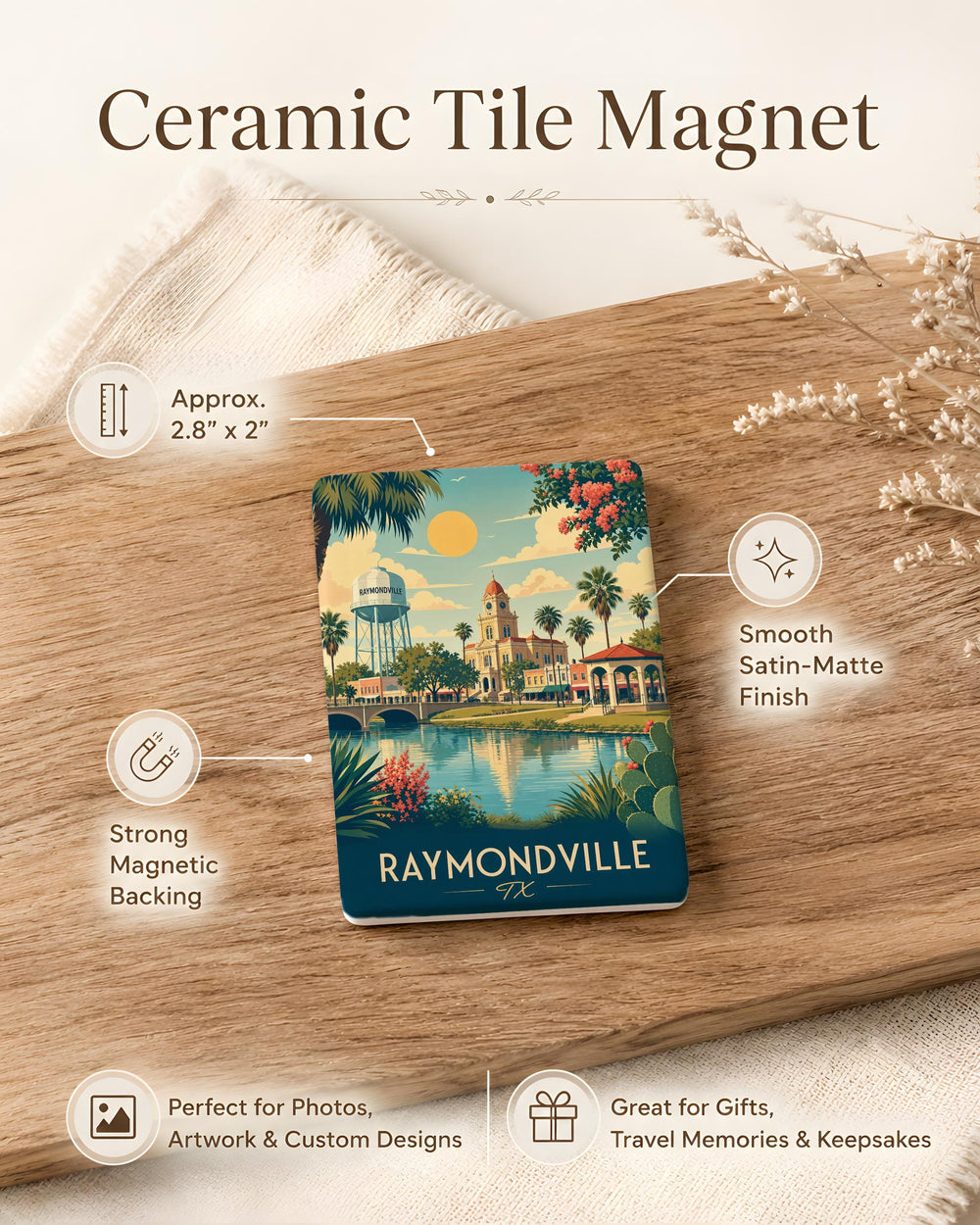 Raymondville TX Fridge Magnet, Raymondville Texas Souvenir Magnet, Travel Gift, City Landmark Keepsake, Home Decor Magnet