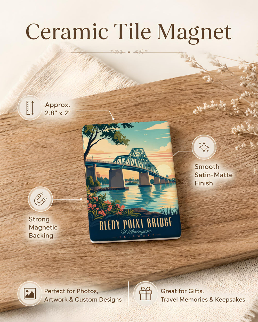 Reedy Point Bridge Fridge Magnet, Delaware Canal Bridge Souvenir, Chesapeake & Delaware Canal Landmark Magnet