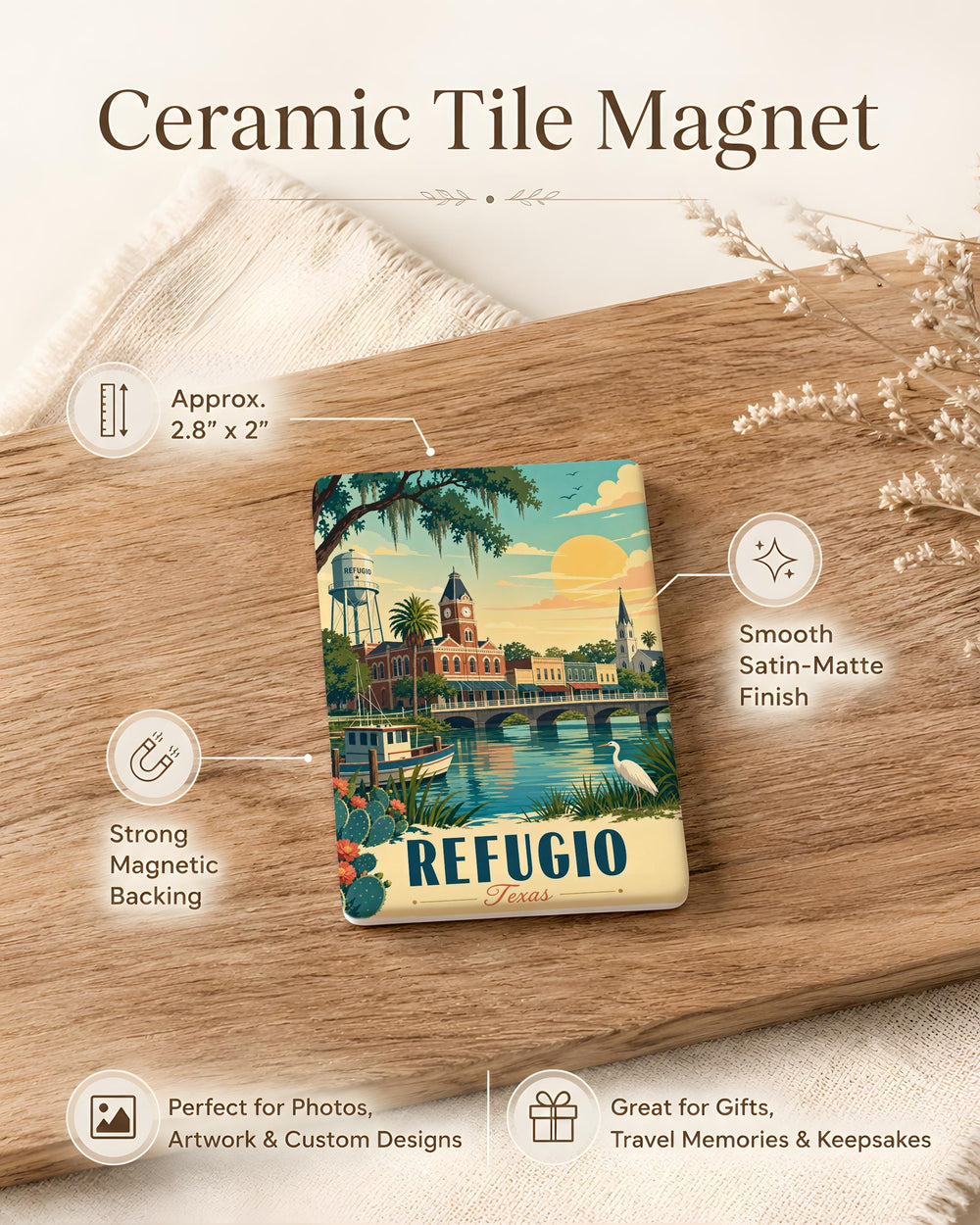 Refugio TX Fridge Magnet, Refugio Texas Souvenir Magnet, Texas Travel Gift, Coastal Bend Keepsake Magnet, Hometown Magnet