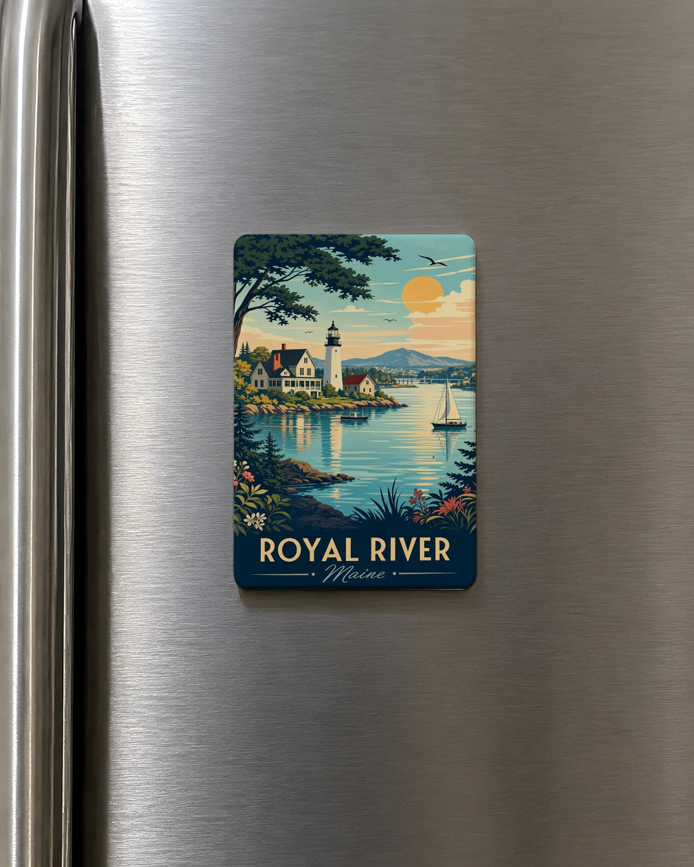 Royal River Fridge Magnet, Scenic River Landscape Souvenir Magnet, Nature Riverbank Travel Keepsake Magnet