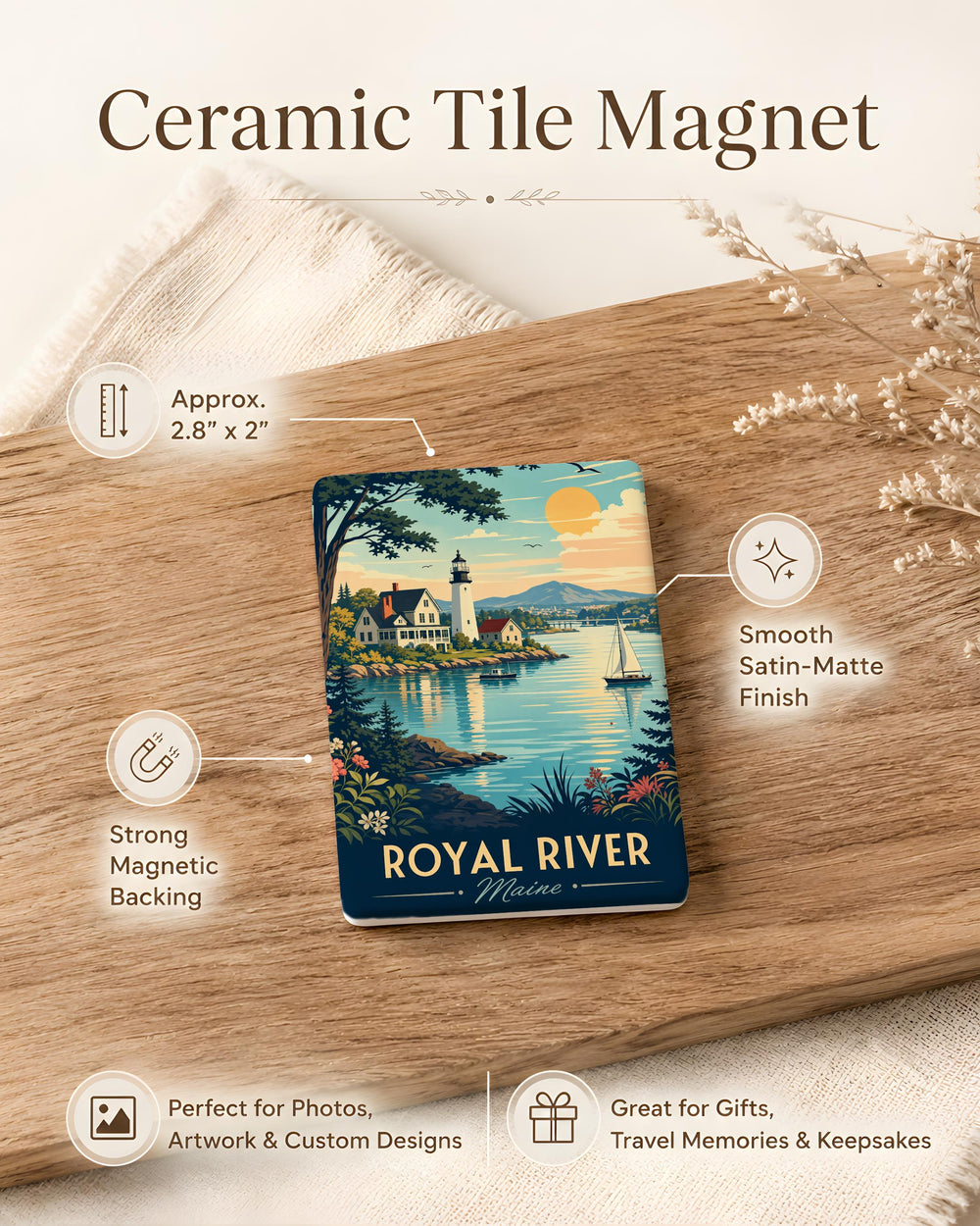 Royal River Fridge Magnet, Scenic River Landscape Souvenir Magnet, Nature Riverbank Travel Keepsake Magnet