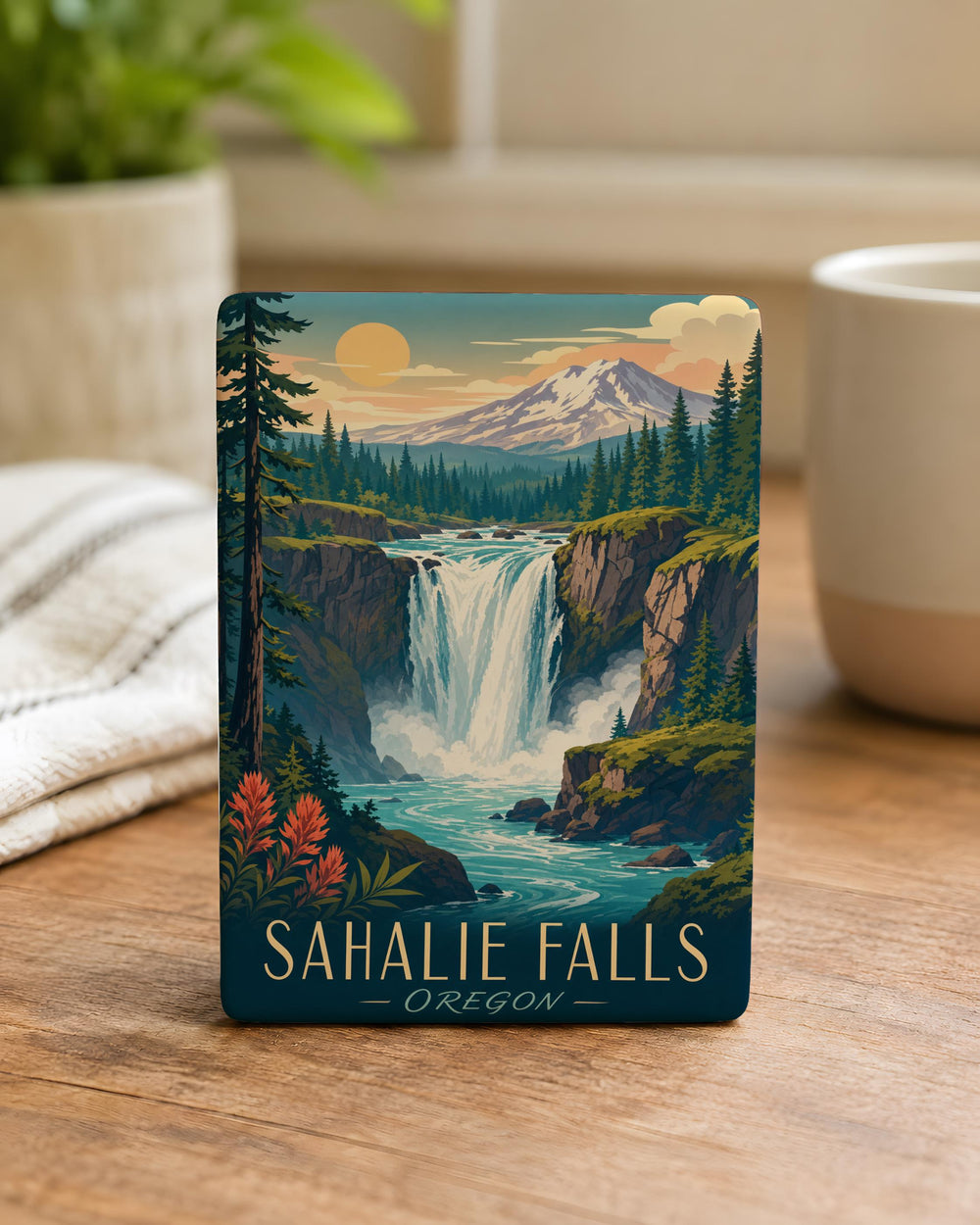 Sahalie Falls Fridge Magnet, Waterfall Nature Scenery Souvenir, Oregon Cascade Mountains Travel Gift
