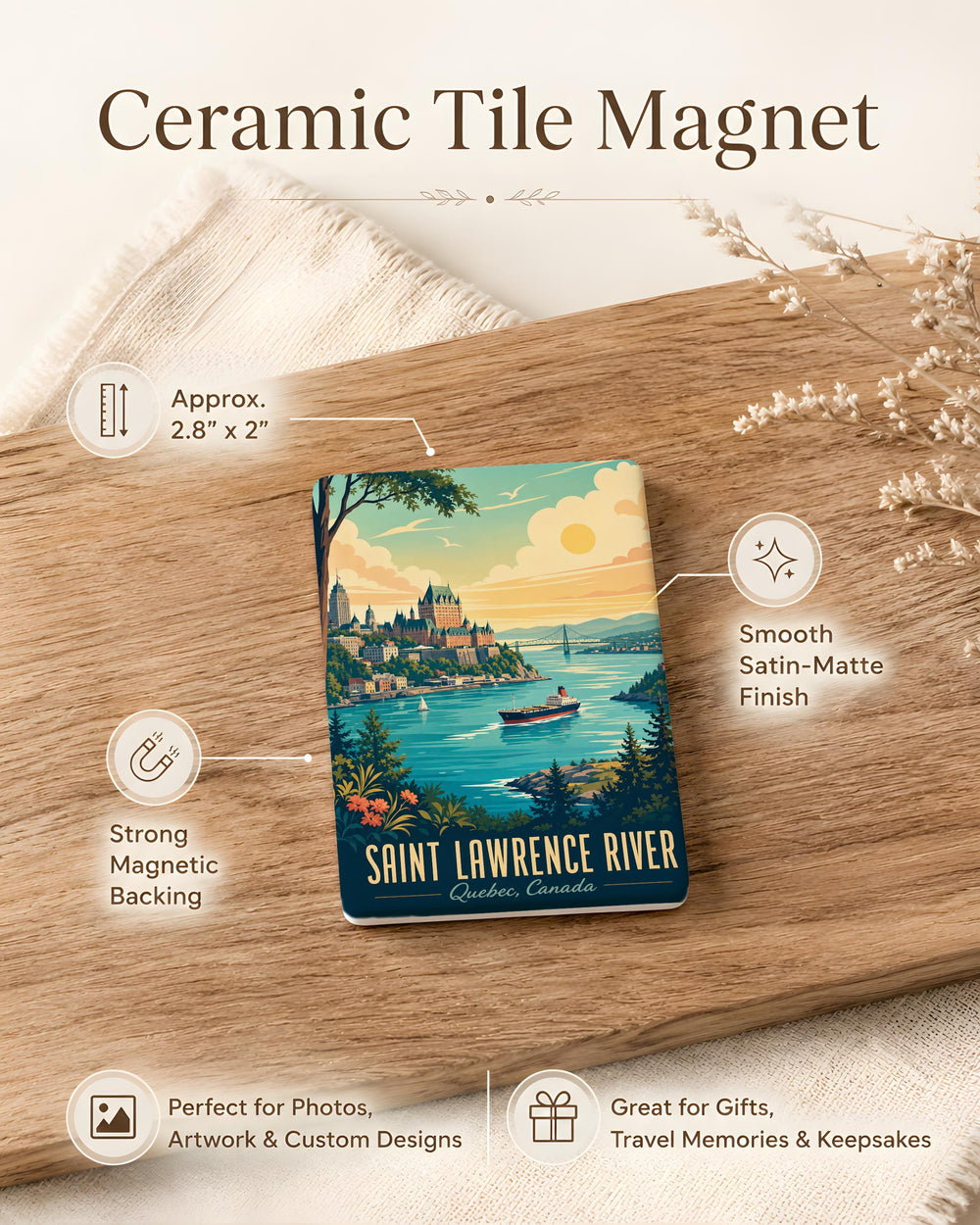 Saint Lawrence River Fridge Magnet, St. Lawrence River Souvenir Magnet, River Travel Keepsake, Canada USA Landmark Gift