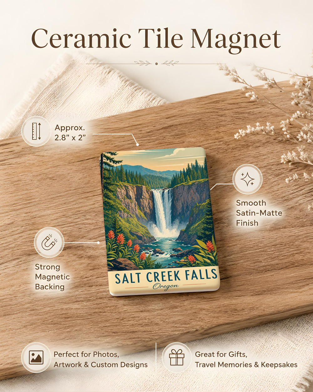 Salt Creek Falls Fridge Magnet, Oregon Waterfall Souvenir, Cascade Mountains Travel Gift, Nature Landmark Magnet