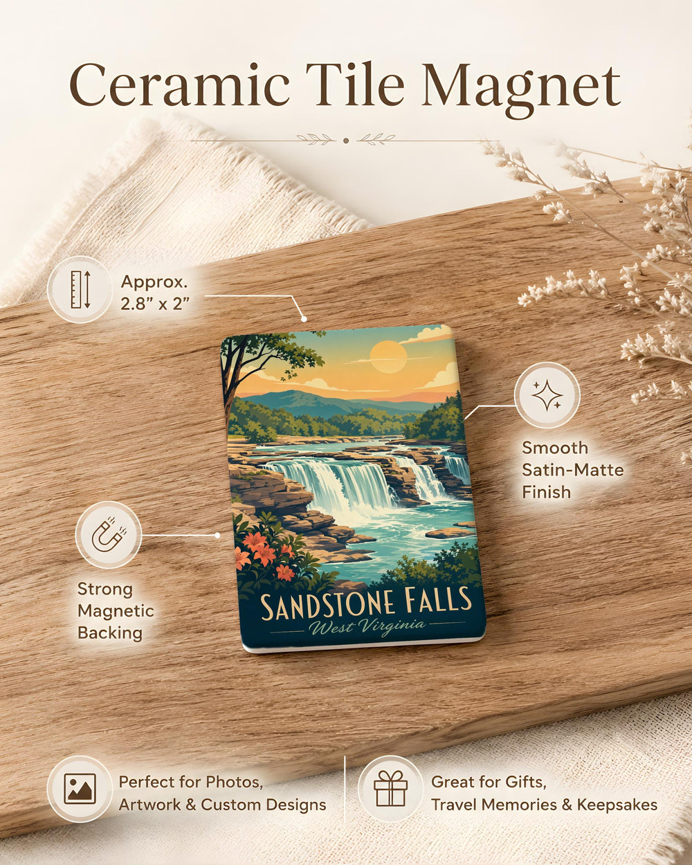Sandstone Falls Fridge Magnet, West Virginia Waterfall Souvenir, River Rapids Nature Travel Keepsake Magnet