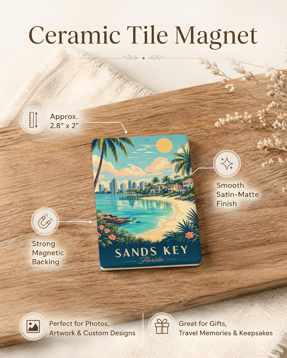 Sands Key Fridge Magnet, Florida Keys Souvenir Magnet, Coastal Island Landmark Gift, Beach Vacation Keepsake Magnet