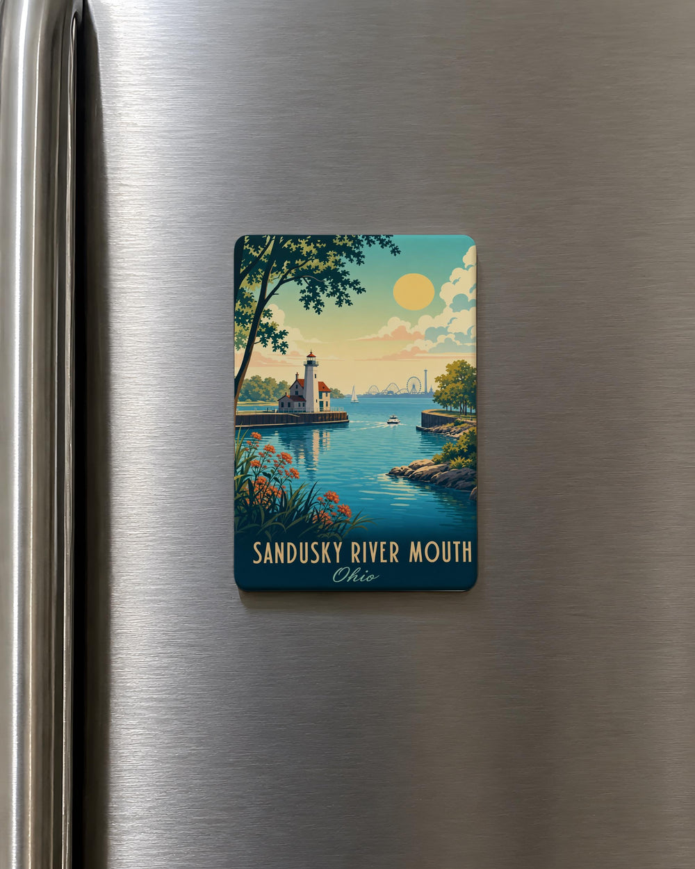 Sandusky River Mouth Fridge Magnet, Sandusky Bay Ohio Souvenir, Lake Erie River Mouth Landmark Magnet, Coastal Map Magnet