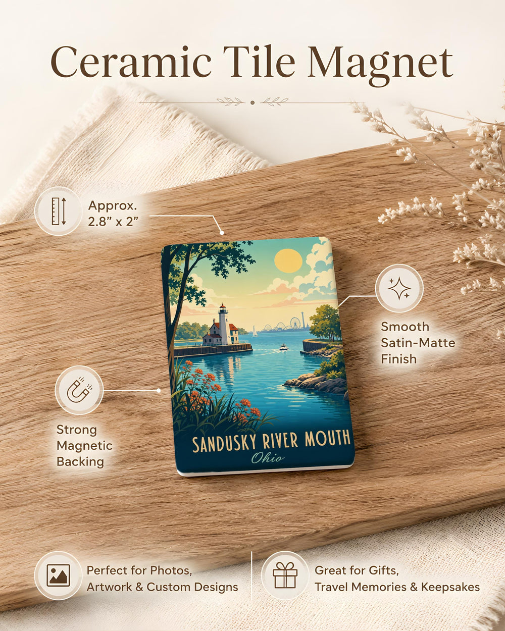 Sandusky River Mouth Fridge Magnet, Sandusky Bay Ohio Souvenir, Lake Erie River Mouth Landmark Magnet, Coastal Map Magnet