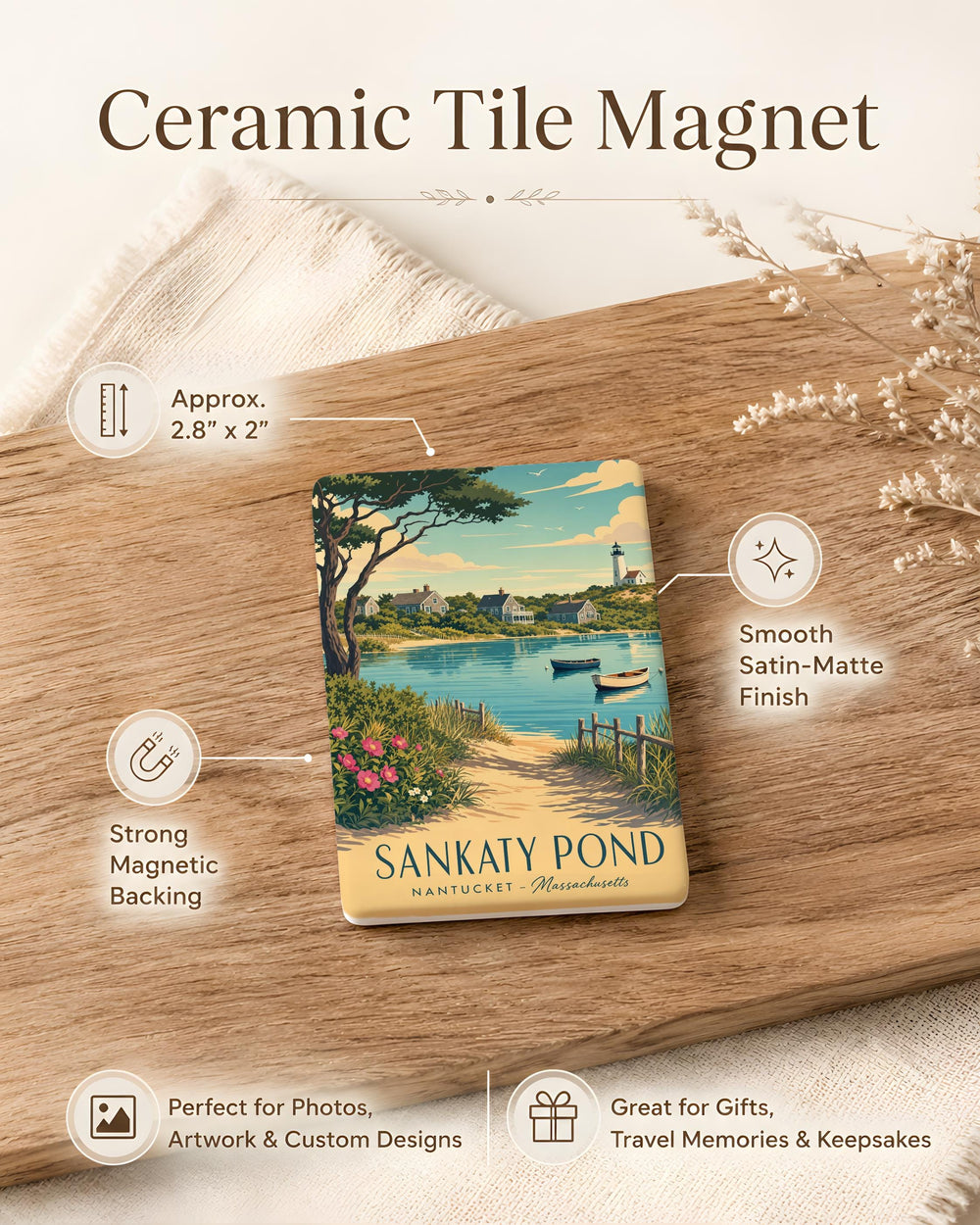 Sankaty Pond Fridge Magnet, Nantucket Massachusetts Pond Landscape Souvenir Magnet, Coastal New England Travel Gift