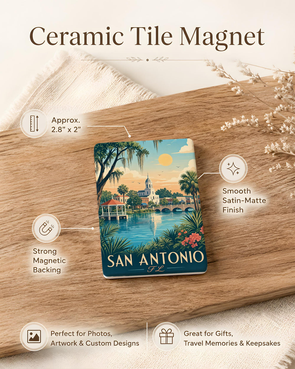 San Antonio Florida Fridge Magnet, San Antonio FL Souvenir Magnet, Florida Travel Gift, Hometown Keepsake, Refrigerator Magnet