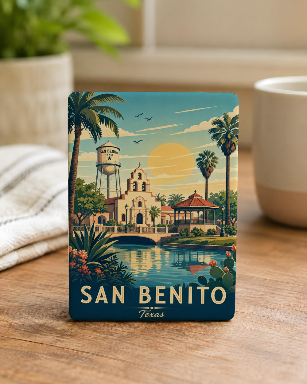San Benito TX Fridge Magnet, San Benito Texas Souvenir Magnet, South Texas Travel Gift, City Landmark Keepsake Magnet