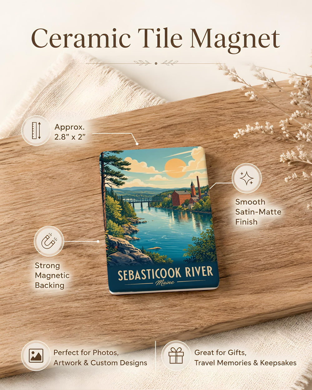 Sebasticook River Fridge Magnet, Maine River Souvenir, Sebasticook River Keepsake Magnet, Maine Travel Gift