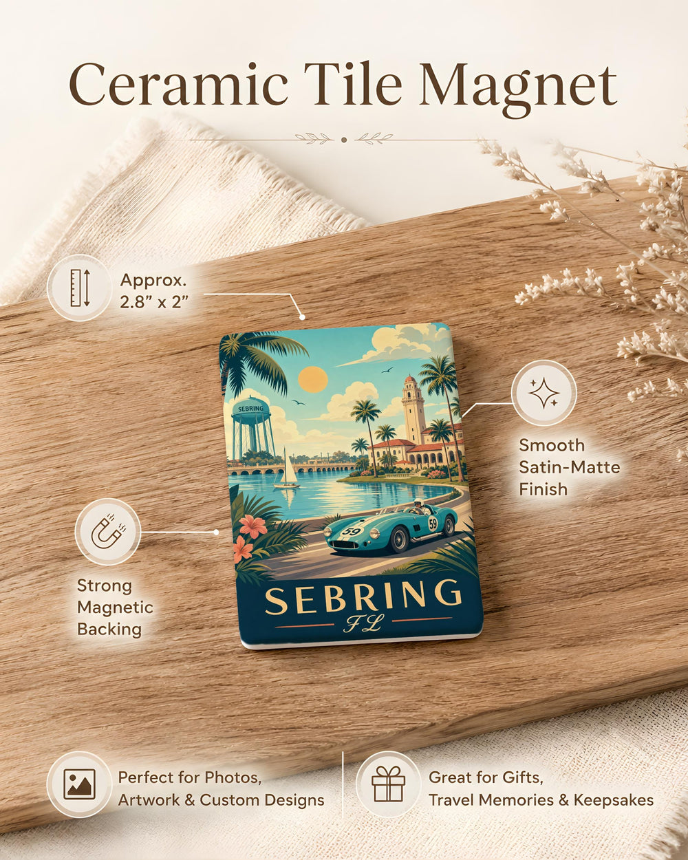 Sebring FL Fridge Magnet, Sebring Florida Souvenir Magnet, Highlands County Travel Gift, Lake Jackson Sebring Keepsake Magnet