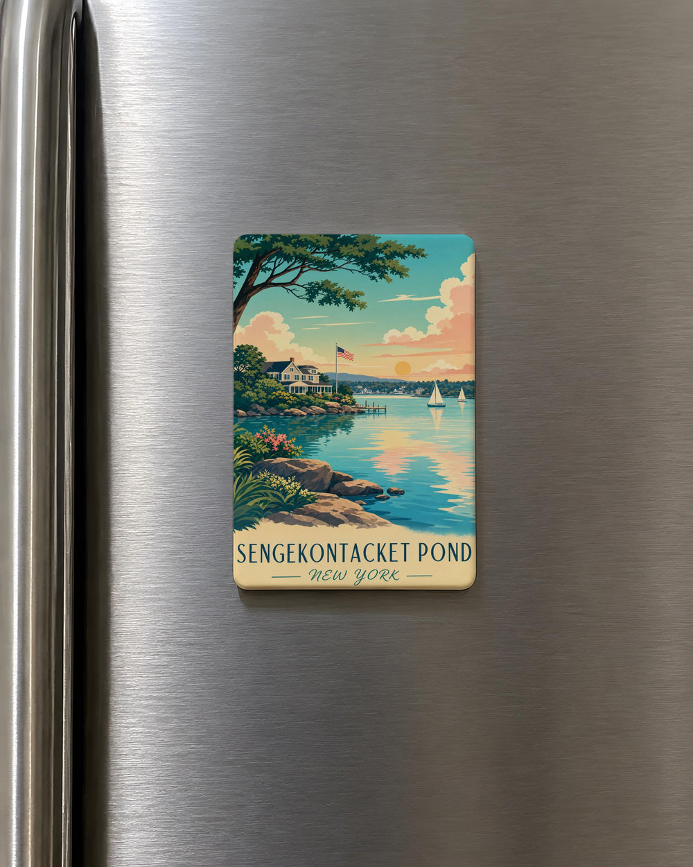 Pond Fridge Magnet, Sengekontacket Pond Massachusetts Souvenir, Nature Lake Scene Magnet, Vineyard Haven Gift