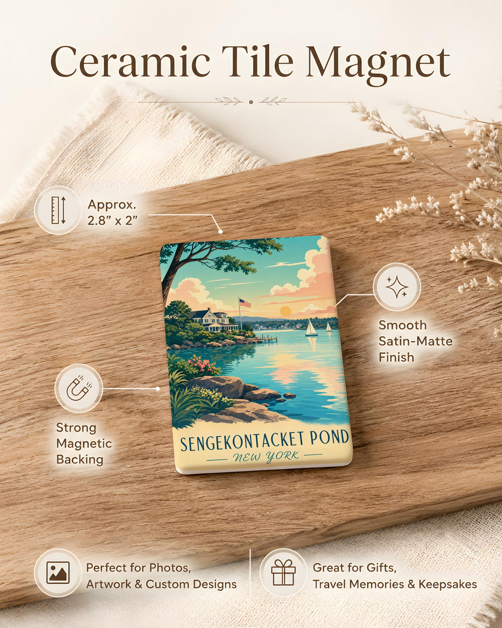 Pond Fridge Magnet, Sengekontacket Pond Massachusetts Souvenir, Nature Lake Scene Magnet, Vineyard Haven Gift
