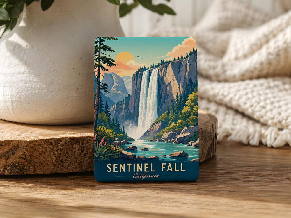 Sentinel Fall Fridge Magnet, Yosemite Waterfall Cliff Scene Souvenir Magnet, Nature Travel Keepsake Gift
