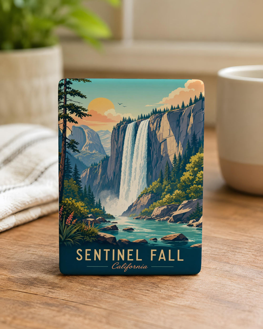 Sentinel Fall Fridge Magnet, Yosemite Waterfall Cliff Scene Souvenir Magnet, Nature Travel Keepsake Gift