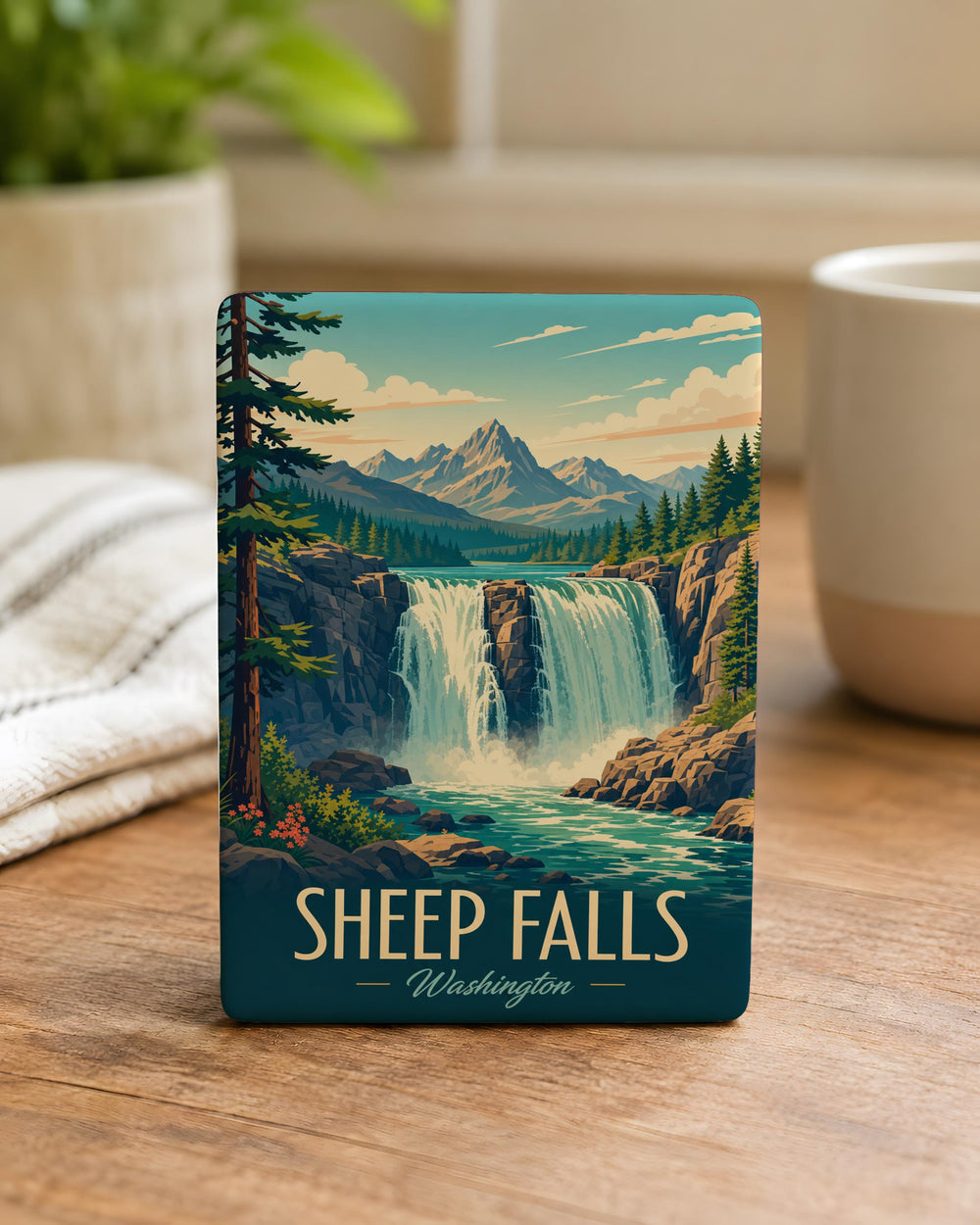 Sheep Falls Fridge Magnet, Waterfall Nature Scene Souvenir, Mountain River Landscape Magnet, Idaho Travel Keepsake