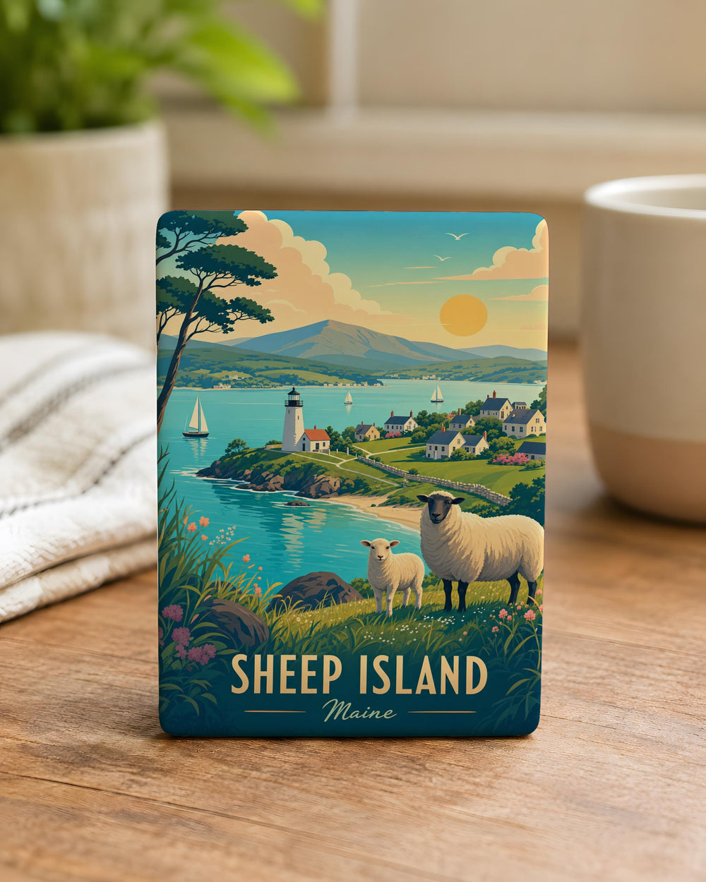 Sheep Island Fridge Magnet, Coastal Island Landmark Souvenir Magnet, Seaside Travel Gift, Island Getaway Keepsake Magnet