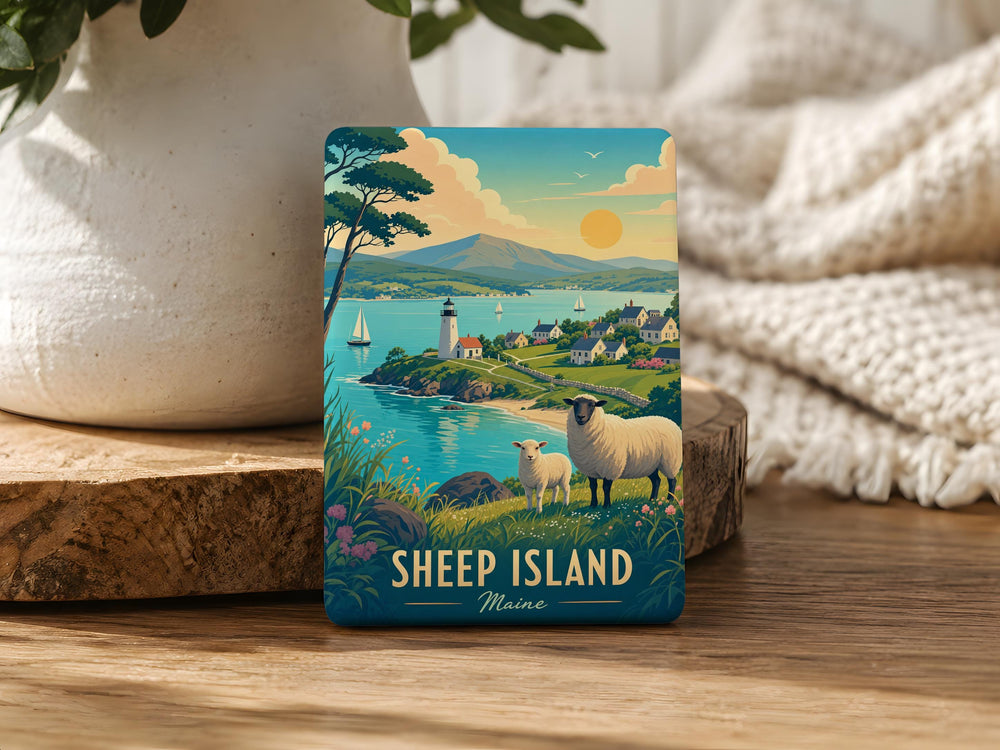 Sheep Island Fridge Magnet, Coastal Island Landmark Souvenir Magnet, Seaside Travel Gift, Island Getaway Keepsake Magnet