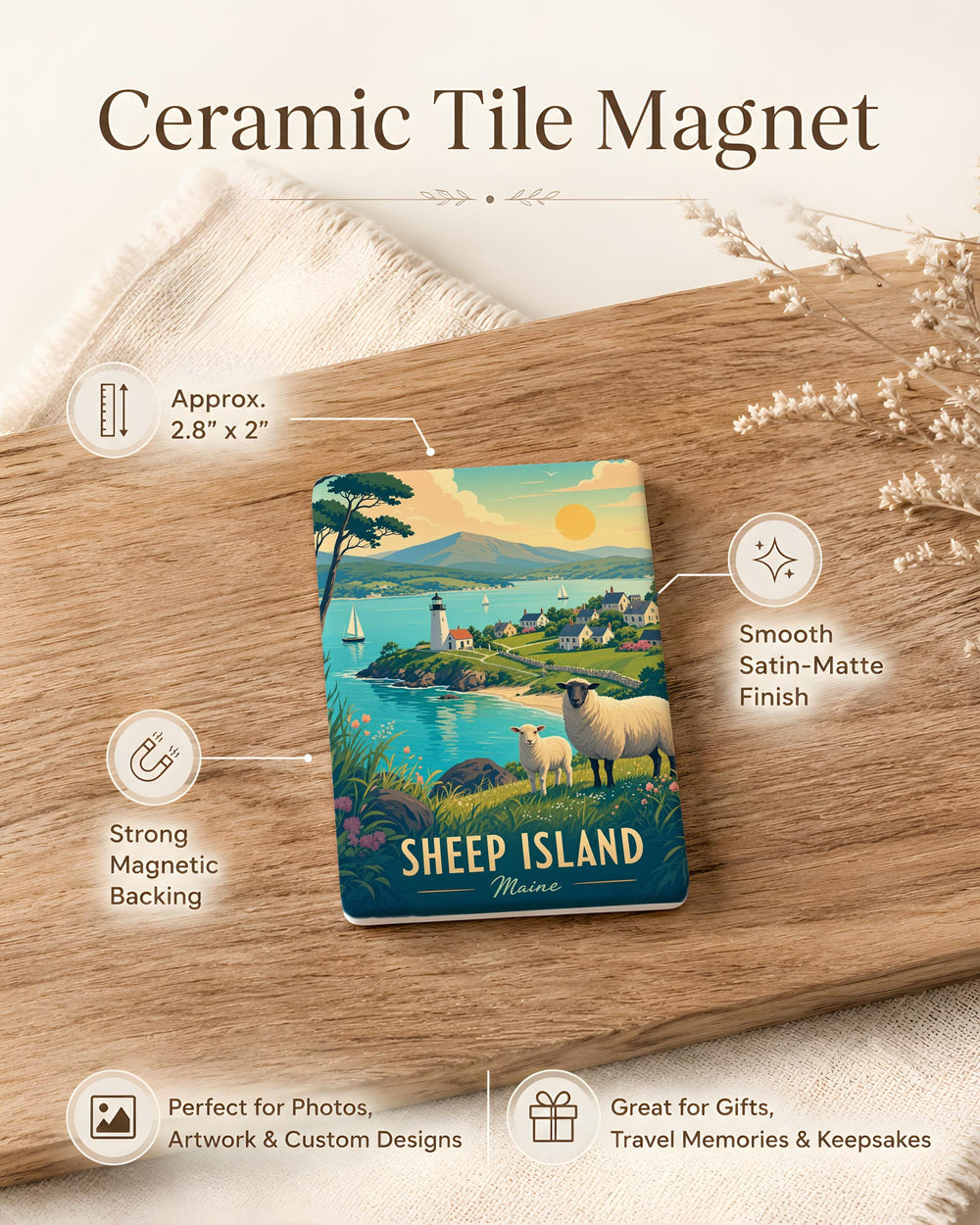 Sheep Island Fridge Magnet, Coastal Island Landmark Souvenir Magnet, Seaside Travel Gift, Island Getaway Keepsake Magnet