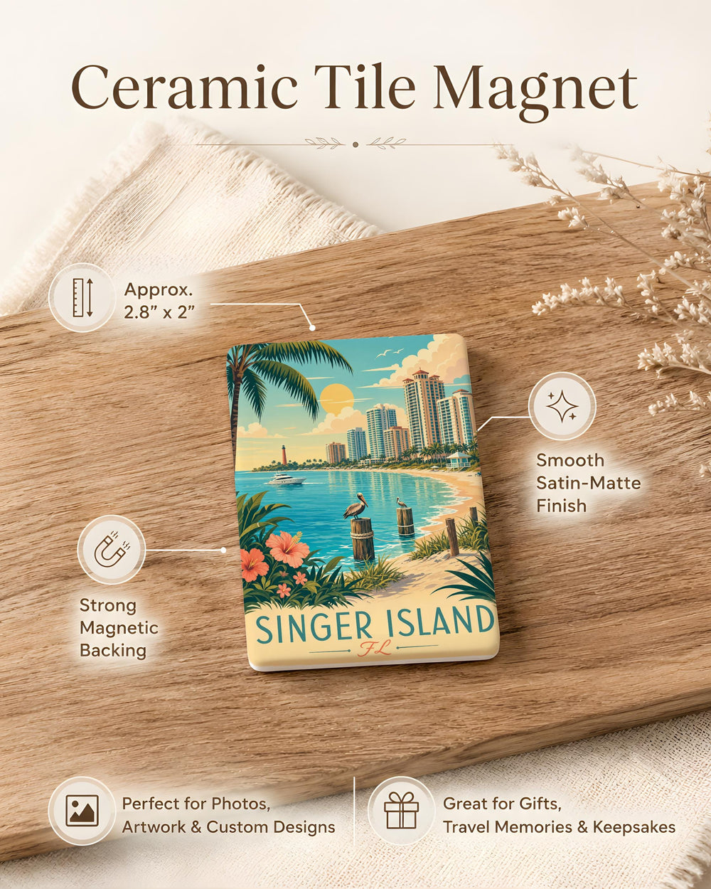 Singer Island Florida Fridge Magnet, Singer Island FL Souvenir Magnet, Palm Beach County Travel Gift, Beach Vacation Keepsake