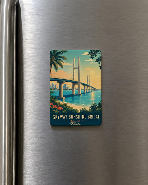 Skyway Sunshine Bridge Fridge Magnet, St. Petersburg Florida Landmark Souvenir, Tampa Bay Bridge Travel Keepsake Magnet