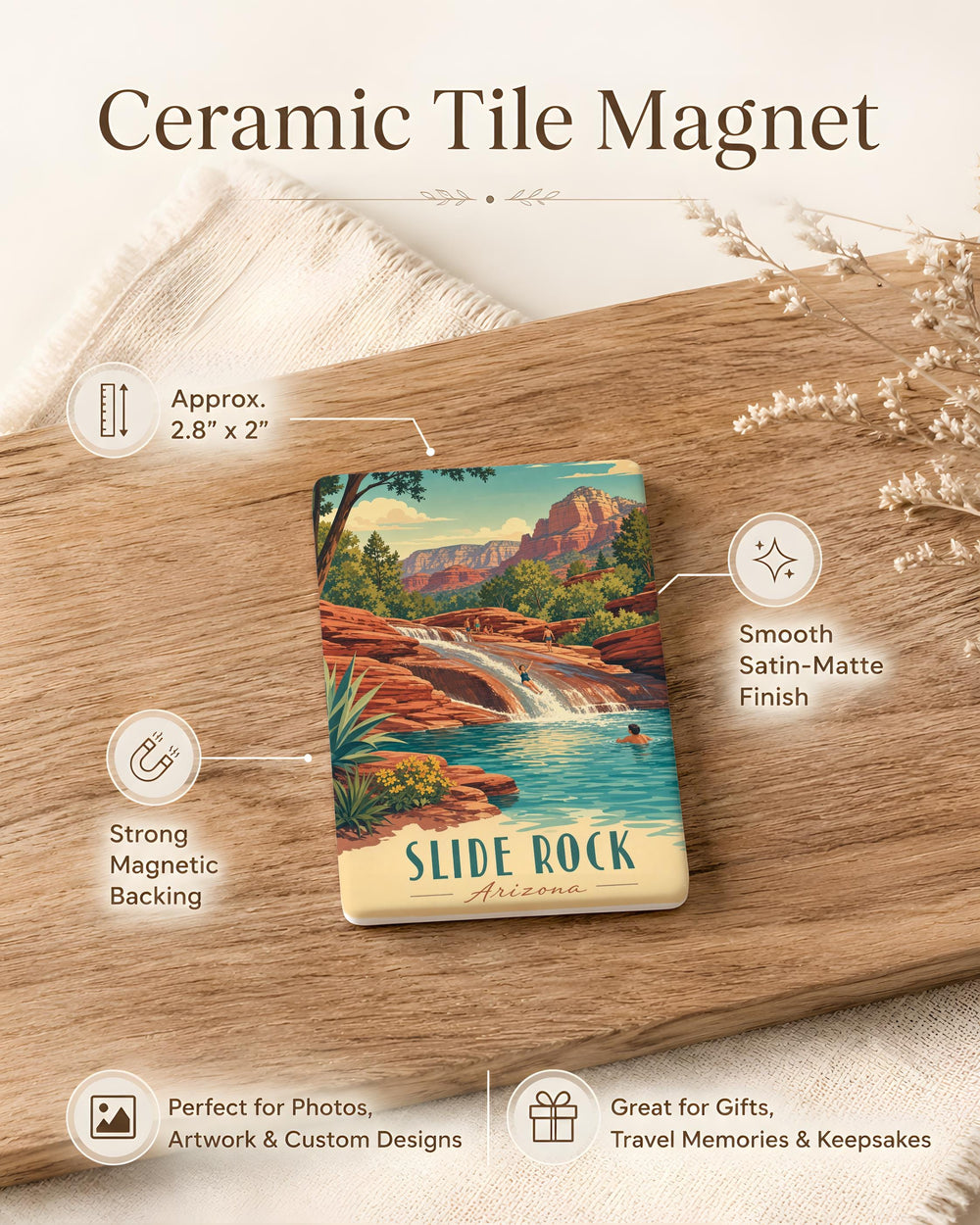Slide Rock Fridge Magnet, Slide Rock State Park Souvenir Magnet, Arizona Travel Keepsake, Oak Creek Canyon Landmark Magnet