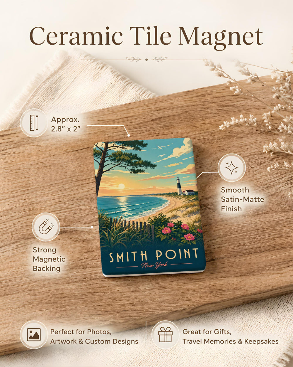 Smith Point Fridge Magnet, Smith Point Landmark Souvenir Magnet, Coastal Destination Travel Keepsake Magnet