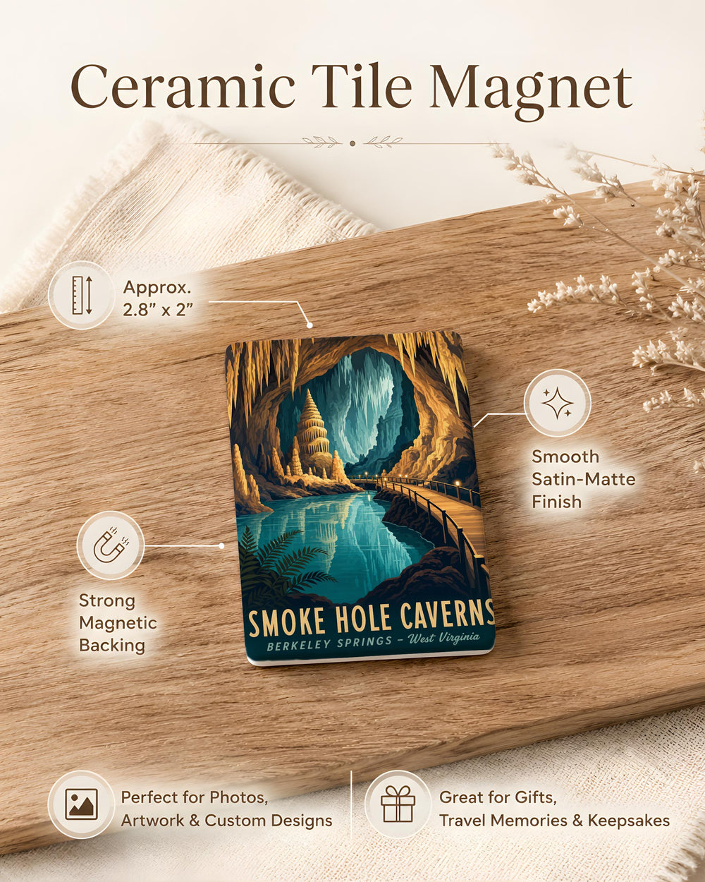 Smoke Hole Caverns Fridge Magnet, West Virginia Cave Souvenir, Underground Cavern Landmark Magnet, Speleology Gift