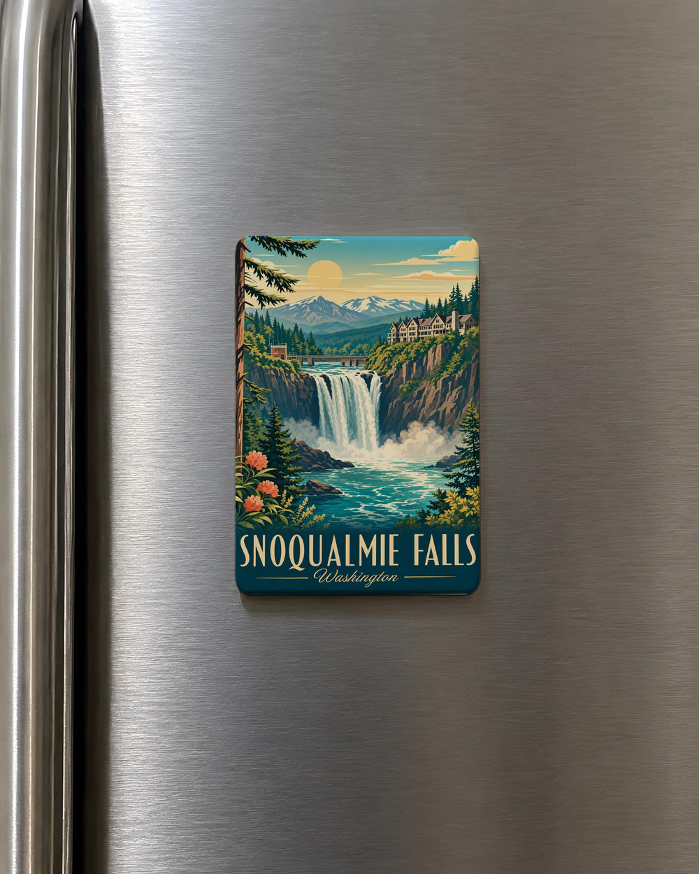 Snoqualmie Falls Fridge Magnet, Washington Waterfall Souvenir, Pacific Northwest Landmark Magnet, Scenic Travel Keepsake