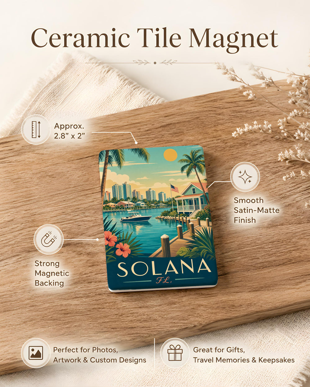 Solana FL Fridge Magnet, Solana Florida Souvenir Magnet, Coastal Town Travel Keepsake, Vacation Refrigerator Magnet