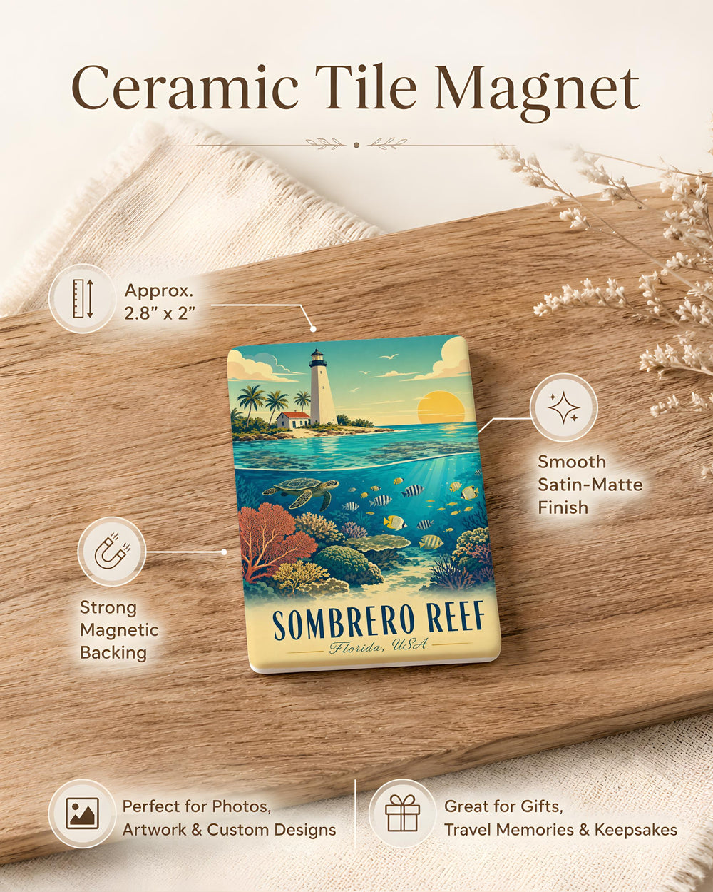 Sombrero Reef Fridge Magnet, Florida Keys Coral Reef Ocean Sea Life Souvenir Magnet, Snorkeling Diving Reef Gift