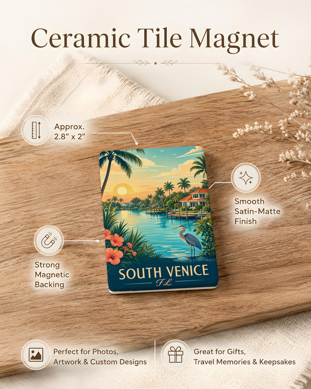 South Venice FL Fridge Magnet, Florida Gulf Coast Souvenir, Beach Town Travel Keepsake, Sarasota County Vacation Gift