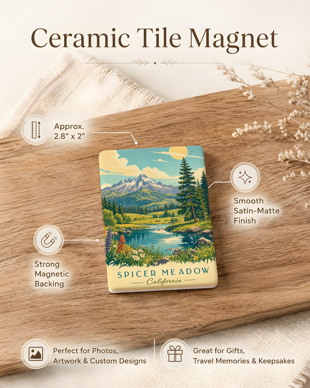 Spicer Meadow Fridge Magnet, Wildflower Meadow Landscape Souvenir Magnet, Nature Field Scenery Kitchen Decor Magnet