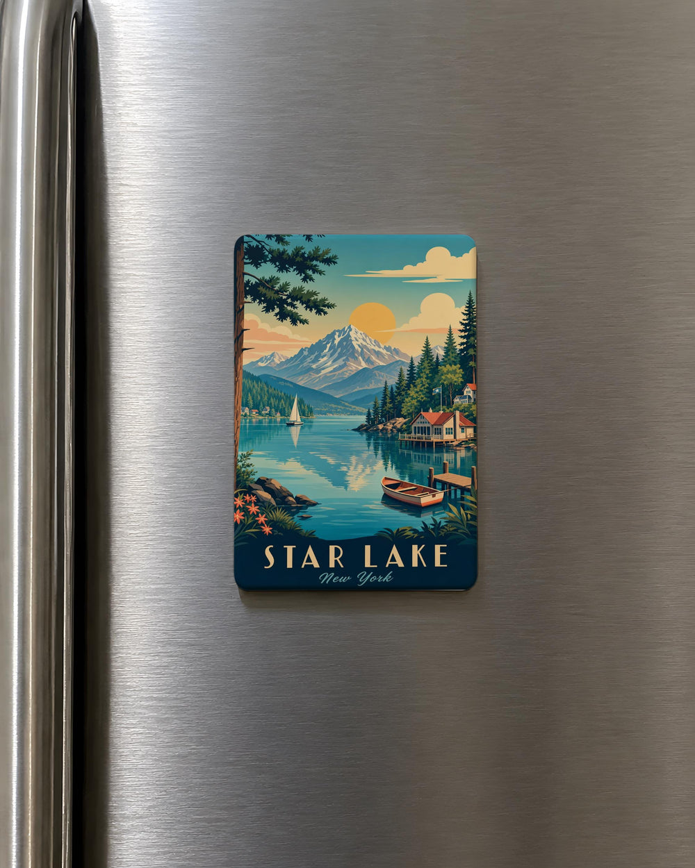 Star Lake Fridge Magnet, Starry Lake Scene Magnet, Mountain Lake Souvenir Magnet, Lakeside Vacation Gift, Cabin Decor Magnet