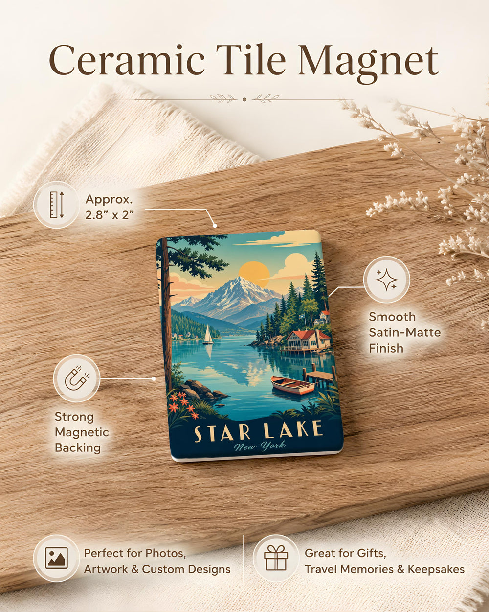 Star Lake Fridge Magnet, Starry Lake Scene Magnet, Mountain Lake Souvenir Magnet, Lakeside Vacation Gift, Cabin Decor Magnet