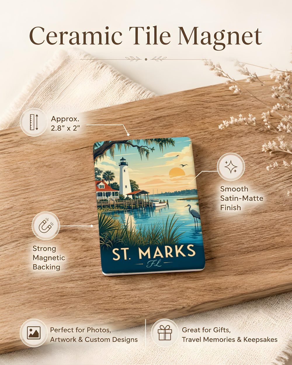St. Marks Florida Fridge Magnet, St Marks FL Souvenir Magnet, Coastal Town Travel Gift, Florida Vacation Keepsake Magnet