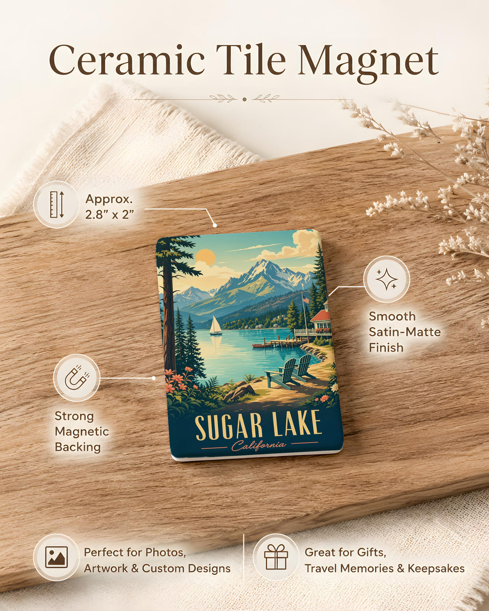 Sugar Lake Fridge Magnet, Sugar Lake Souvenir Magnet, Lake Cabin Vacation Keepsake, Nature Travel Gift
