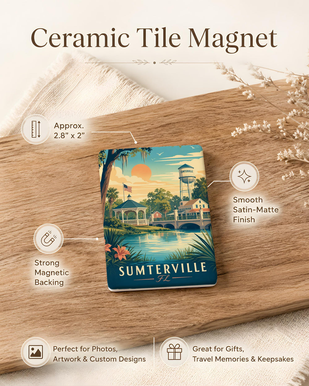 Sumterville FL Fridge Magnet, Sumterville Florida Souvenir Magnet, Travel Gift, Hometown Keepsake, Lake County FL Magnet
