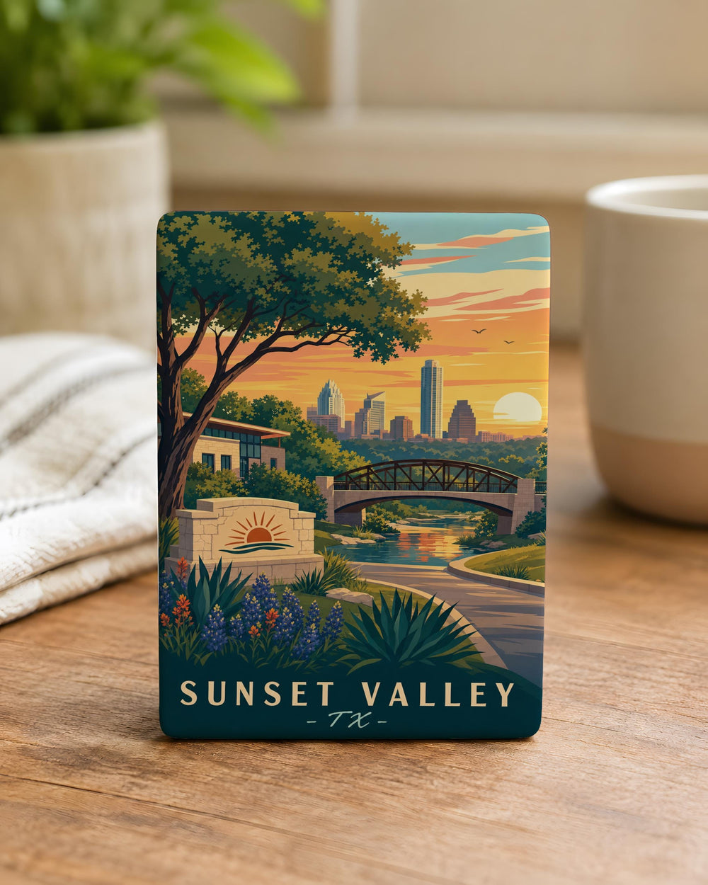 Sunset Valley TX Fridge Magnet, Sunset Valley Texas Souvenir Magnet, City Landmark Travel Keepsake Refrigerator Magnet