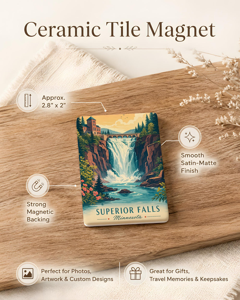 Superior Falls Fridge Magnet, Minnesota Waterfall Souvenir, North Shore Lake Superior Travel Keepsake Gift
