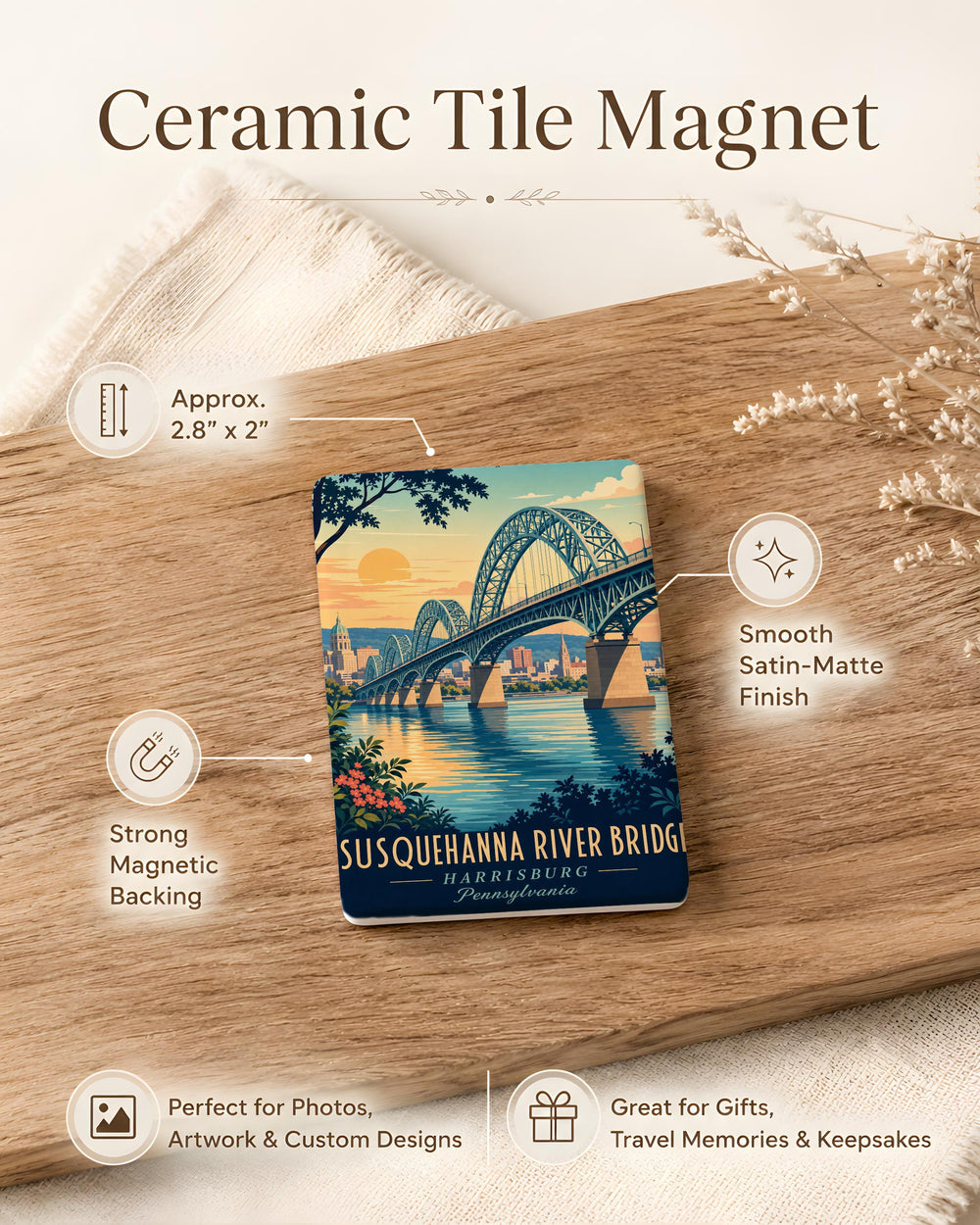 Susquehanna River Bridge Fridge Magnet, Pennsylvania Landmark Souvenir, River Crossing Travel Keepsake Magnet