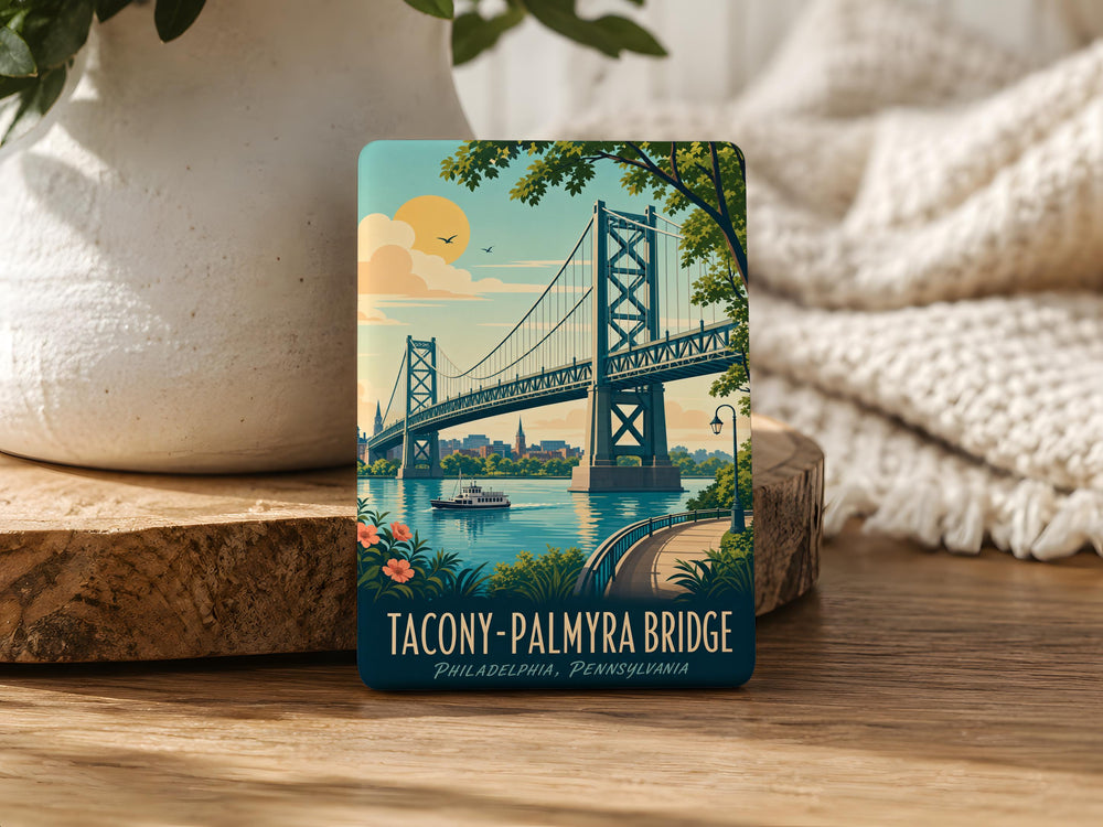 Tacony-Palmyra Bridge Fridge Magnet, Delaware River Bridge Souvenir, Philadelphia PA & New Jersey Landmark Magnet