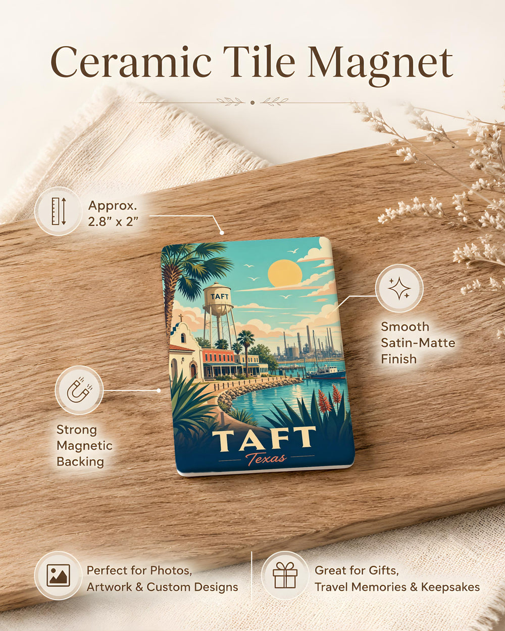 Taft TX Fridge Magnet, Taft Texas Souvenir Magnet, Coastal Bend Travel Keepsake, Texas Town Gift, Taft TX Landmark Magnet