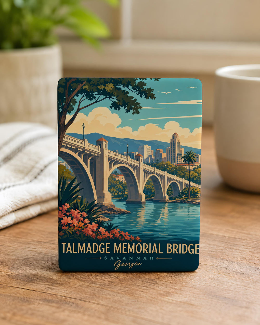 Talmadge Memorial Bridge Fridge Magnet, Savannah Georgia Landmark Souvenir, Iconic Suspension Bridge Travel Gift