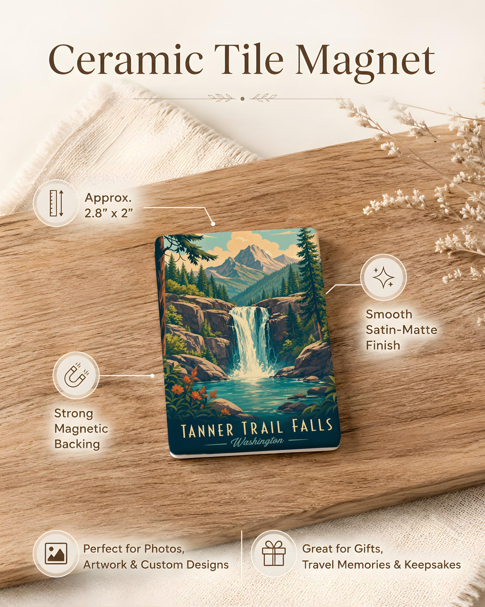 Tanner Trail Falls Fridge Magnet, Waterfall Nature Landmark Souvenir Magnet, Hiking Trail Keepsake Magnet